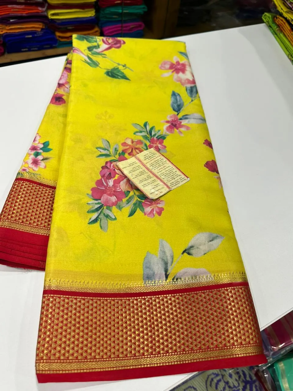 Kalamkari Floral Printed Mysoore Silk Saree