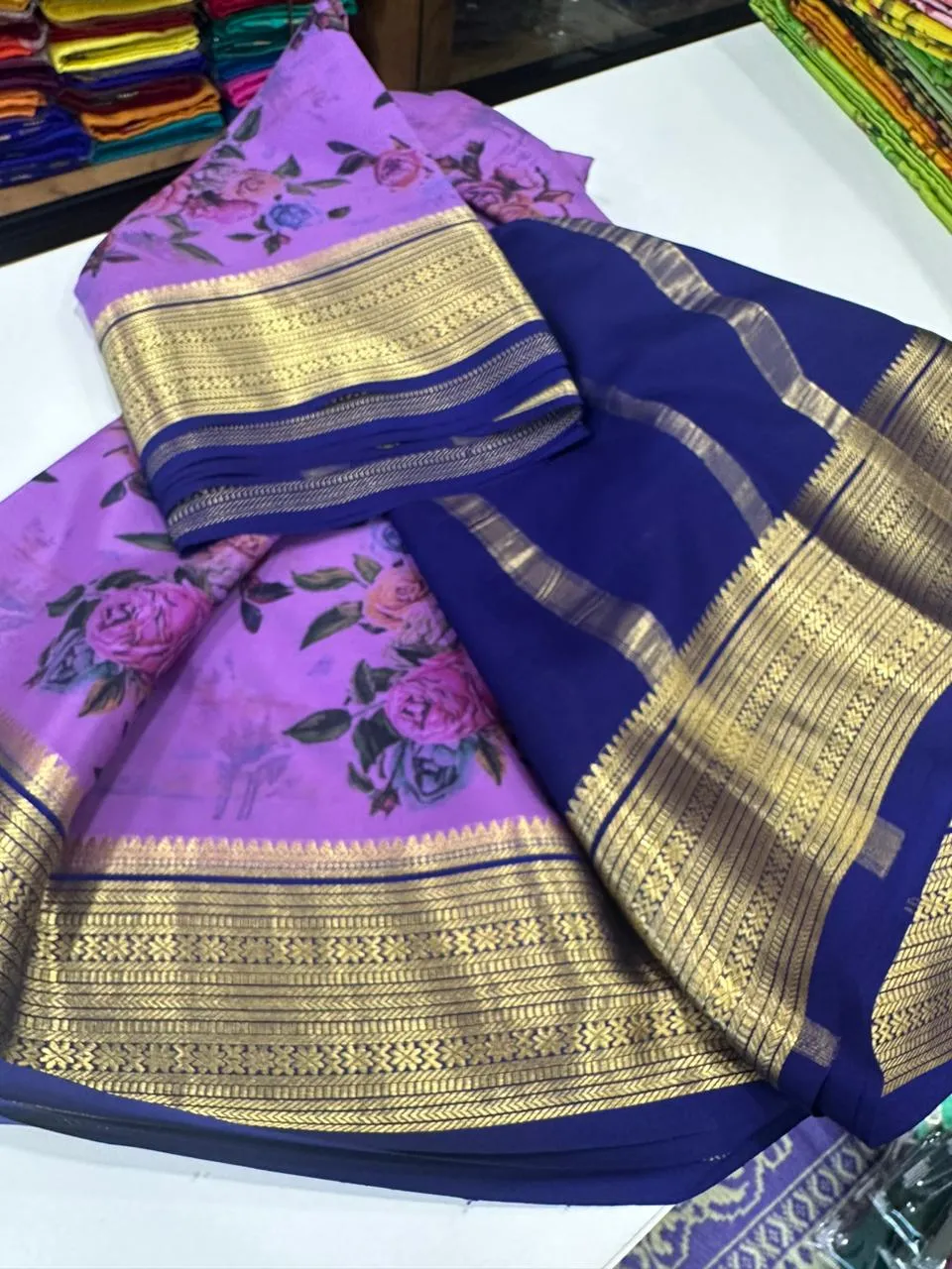 Kalamkari Floral Printed Mysoore Silk Saree