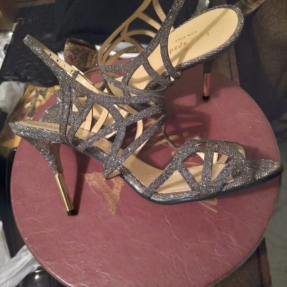 Kate Spade N.Y. 'Issa'  Metallic  Dress Sandals with Gold Tipped Heels Sz 7B