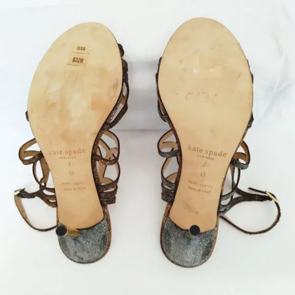 Kate Spade N.Y. 'Issa'  Metallic  Dress Sandals with Gold Tipped Heels Sz 7B
