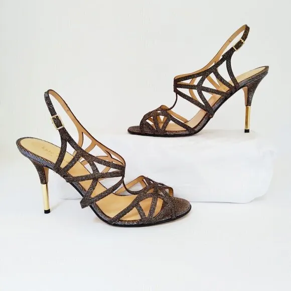 Kate Spade N.Y. 'Issa'  Metallic  Dress Sandals with Gold Tipped Heels Sz 7B