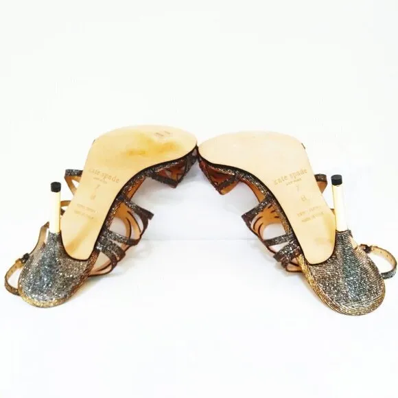 Kate Spade N.Y. 'Issa'  Metallic  Dress Sandals with Gold Tipped Heels Sz 7B