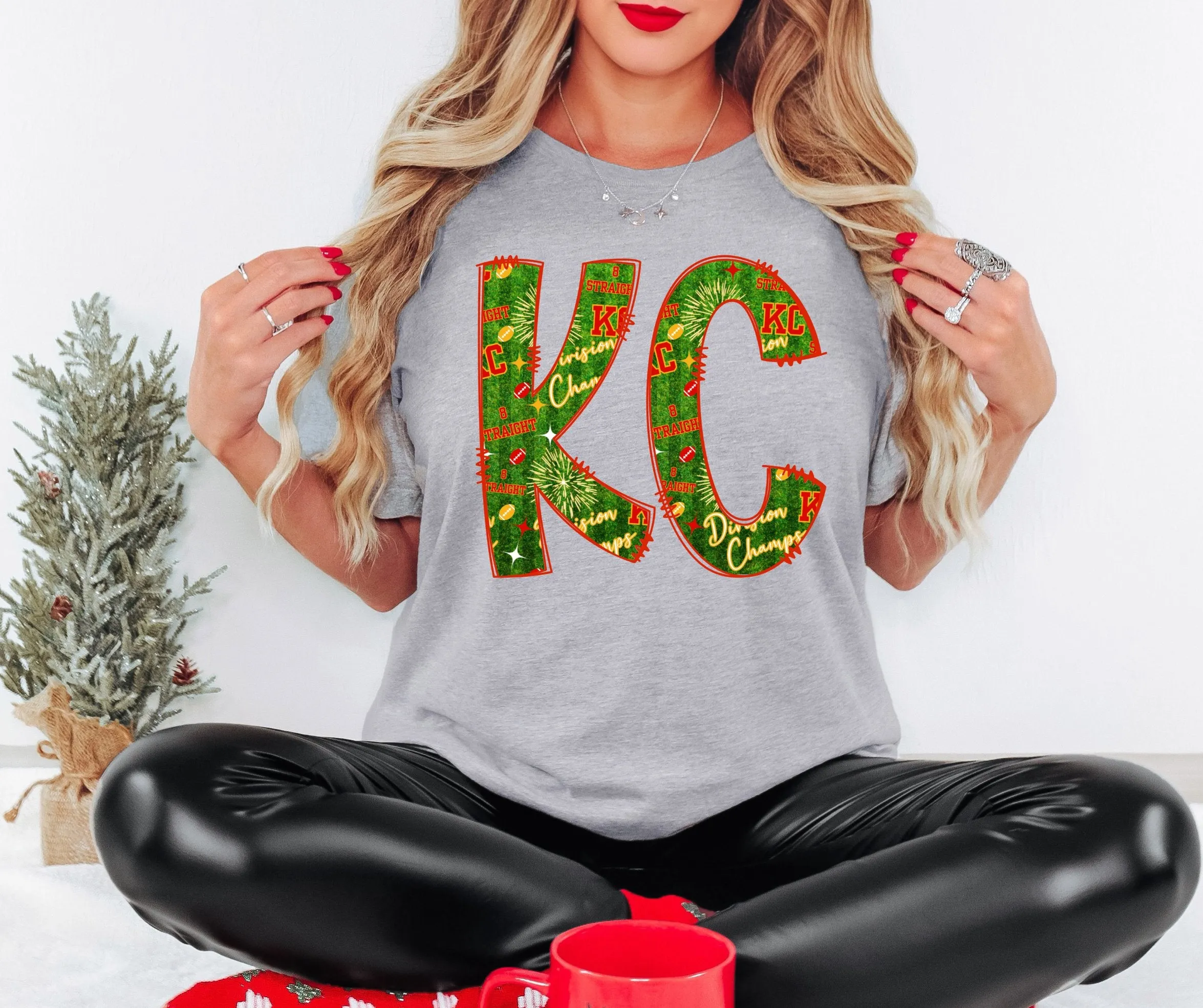KC Doodle Green Letters Division Champs Grey Graphic Tee