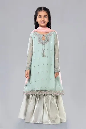 Kids Chiffon Dress for Eid in Sky Blue Color #N9020