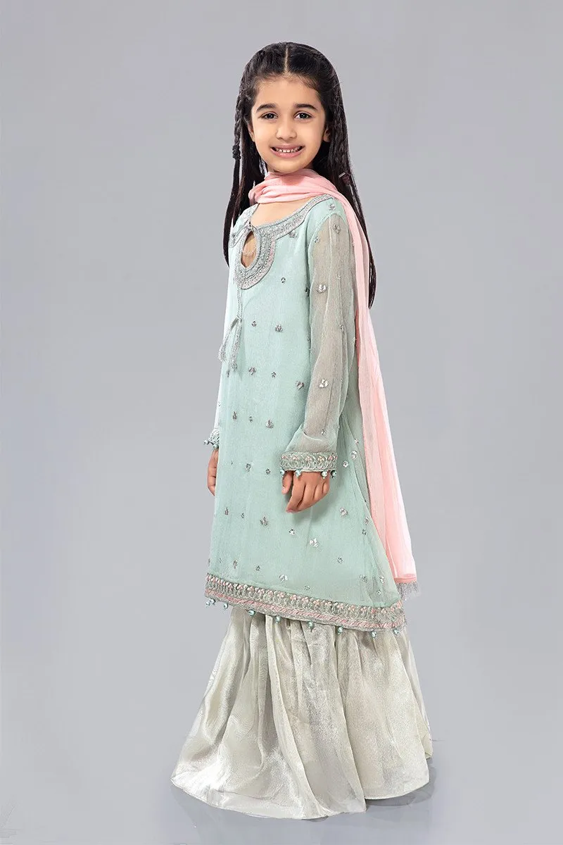 Kids Chiffon Dress for Eid in Sky Blue Color #N9020