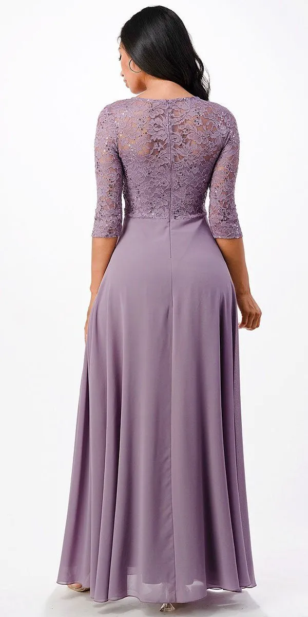 La Scala 25434 Long Chiffon Dress Lace Mid-Length Sleeve