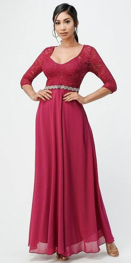 La Scala 25434 Long Chiffon Dress Lace Mid-Length Sleeve