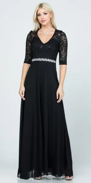 La Scala 25434 Long Chiffon Dress Lace Mid-Length Sleeve