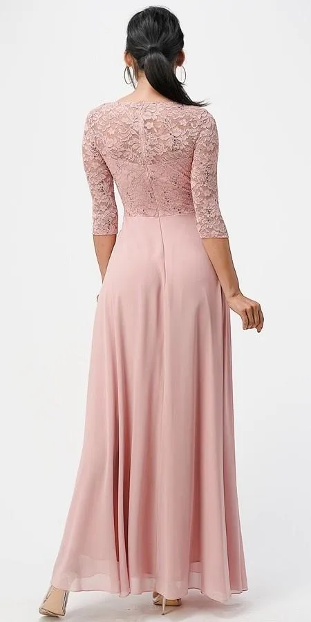 La Scala 25434 Long Chiffon Dress Lace Mid-Length Sleeve