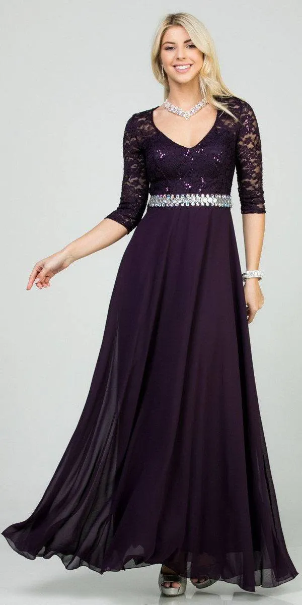 La Scala 25434 Long Chiffon Dress Lace Mid-Length Sleeve