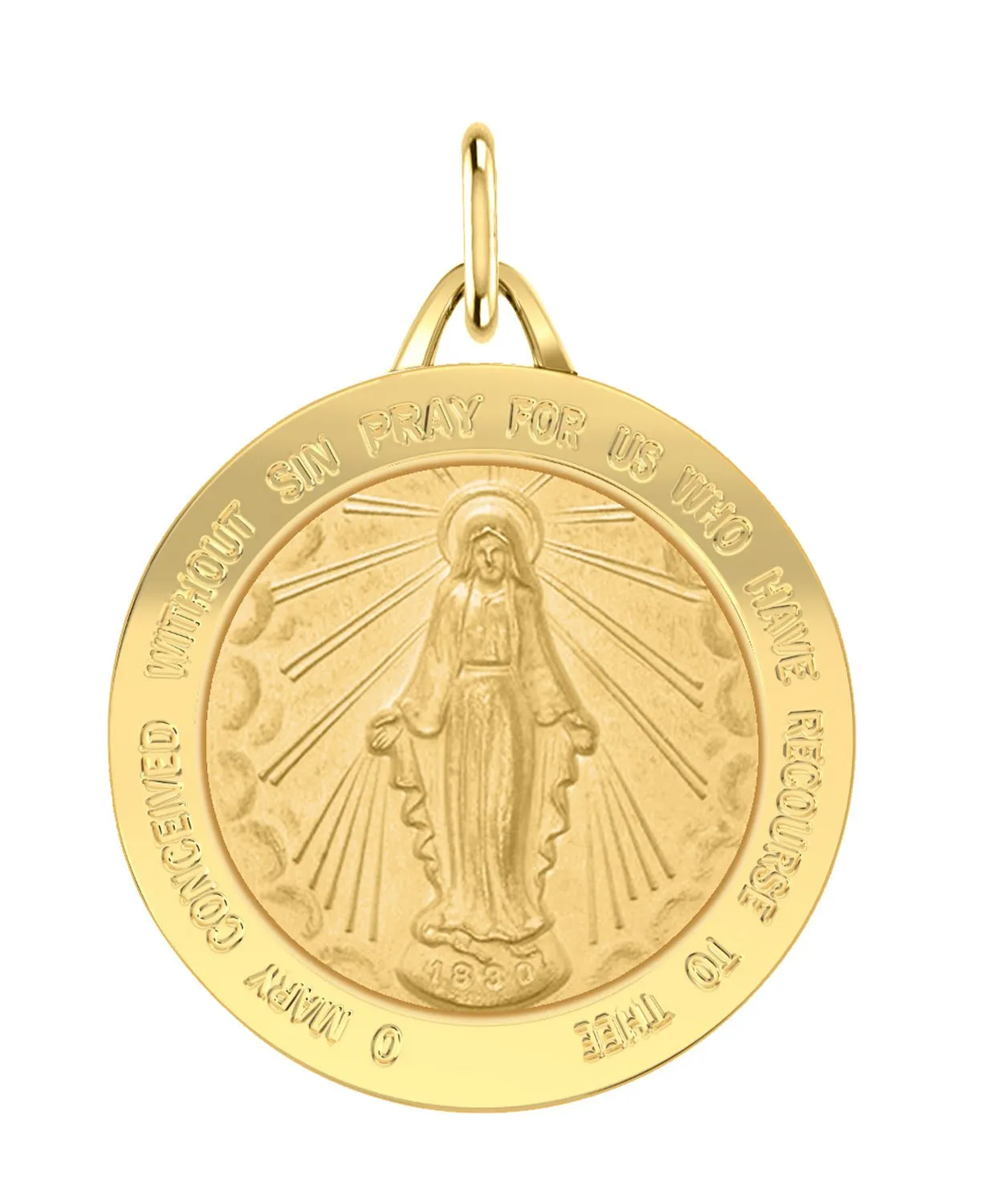 Ladies 14k Yellow Gold Solid Miraculous Virgin Mary Medal Pendant Necklace, 25mm