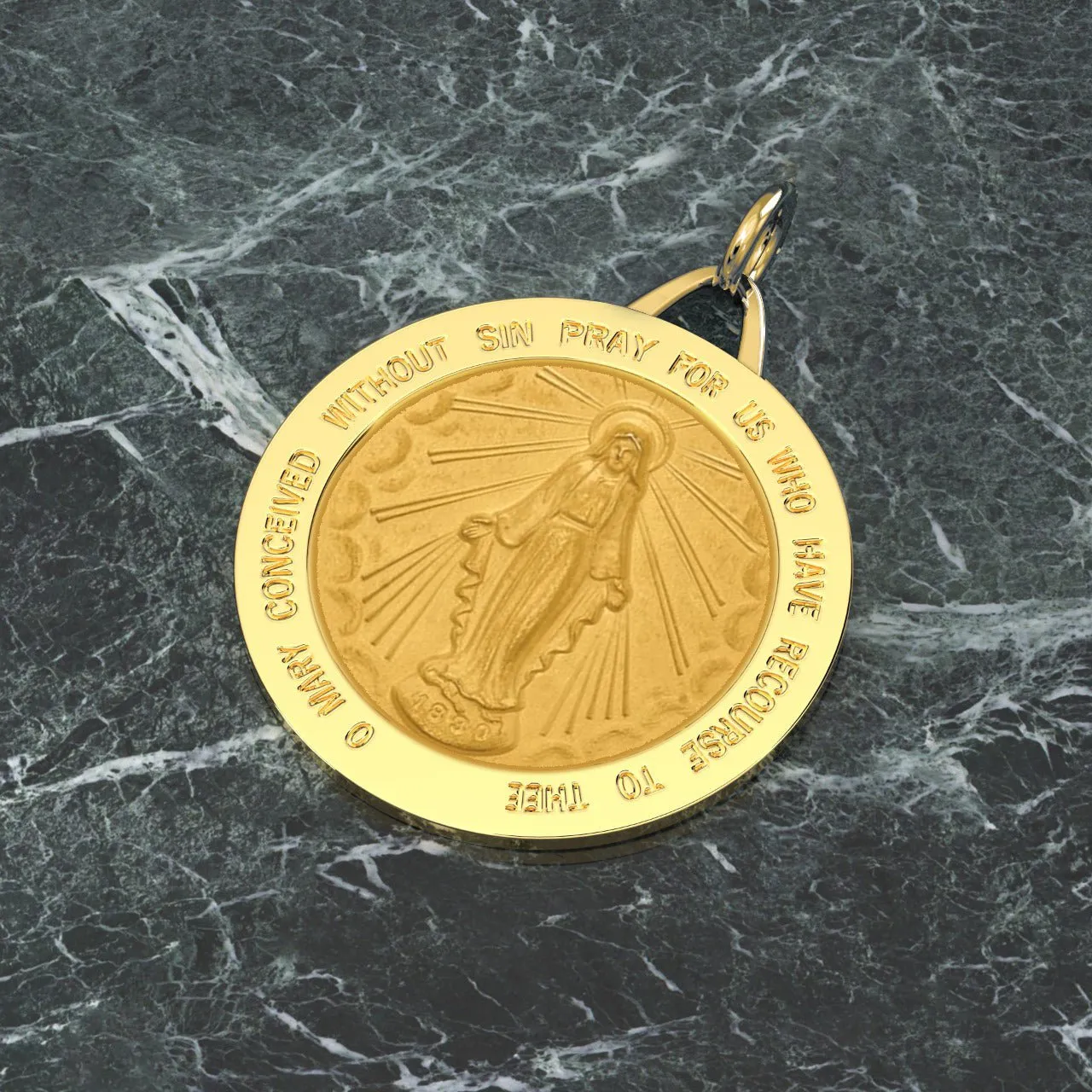 Ladies 14k Yellow Gold Solid Miraculous Virgin Mary Medal Pendant Necklace, 25mm