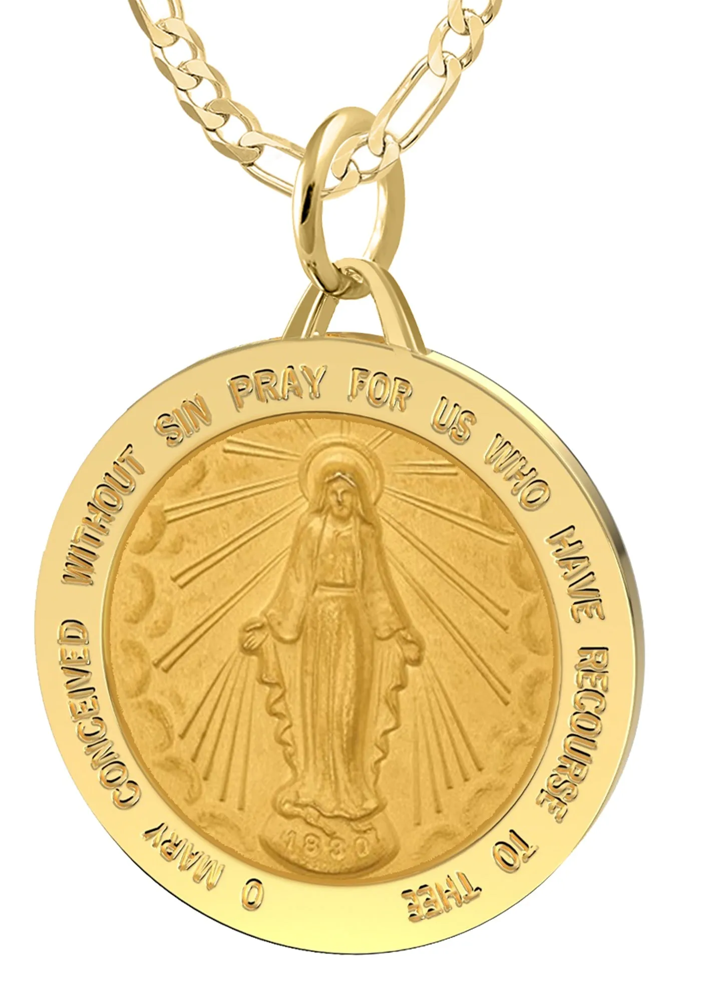 Ladies 14k Yellow Gold Solid Miraculous Virgin Mary Medal Pendant Necklace, 25mm