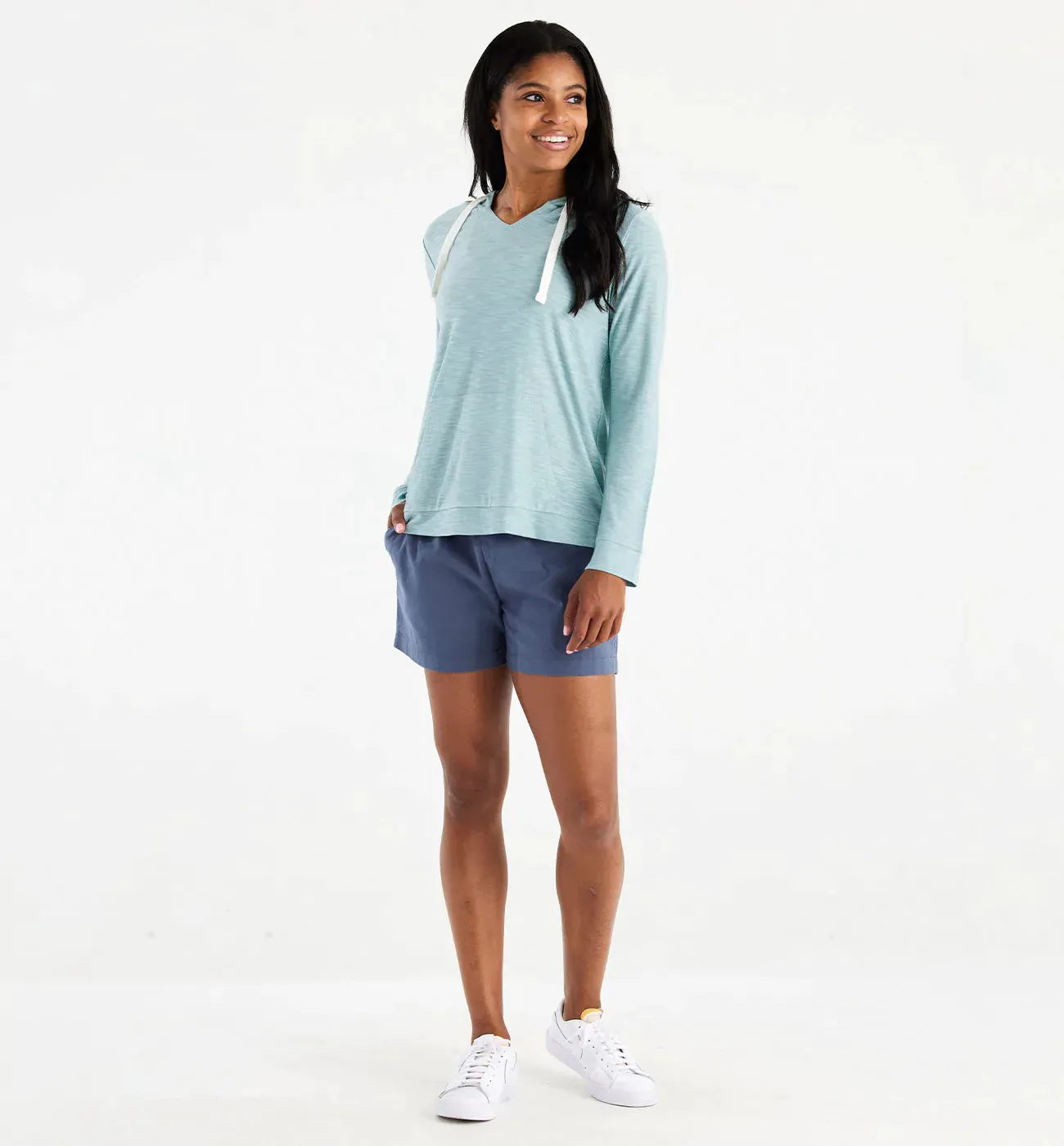 LADIES FREE FLY BAMBOO SLUB HOODIE - OCEAN MIST