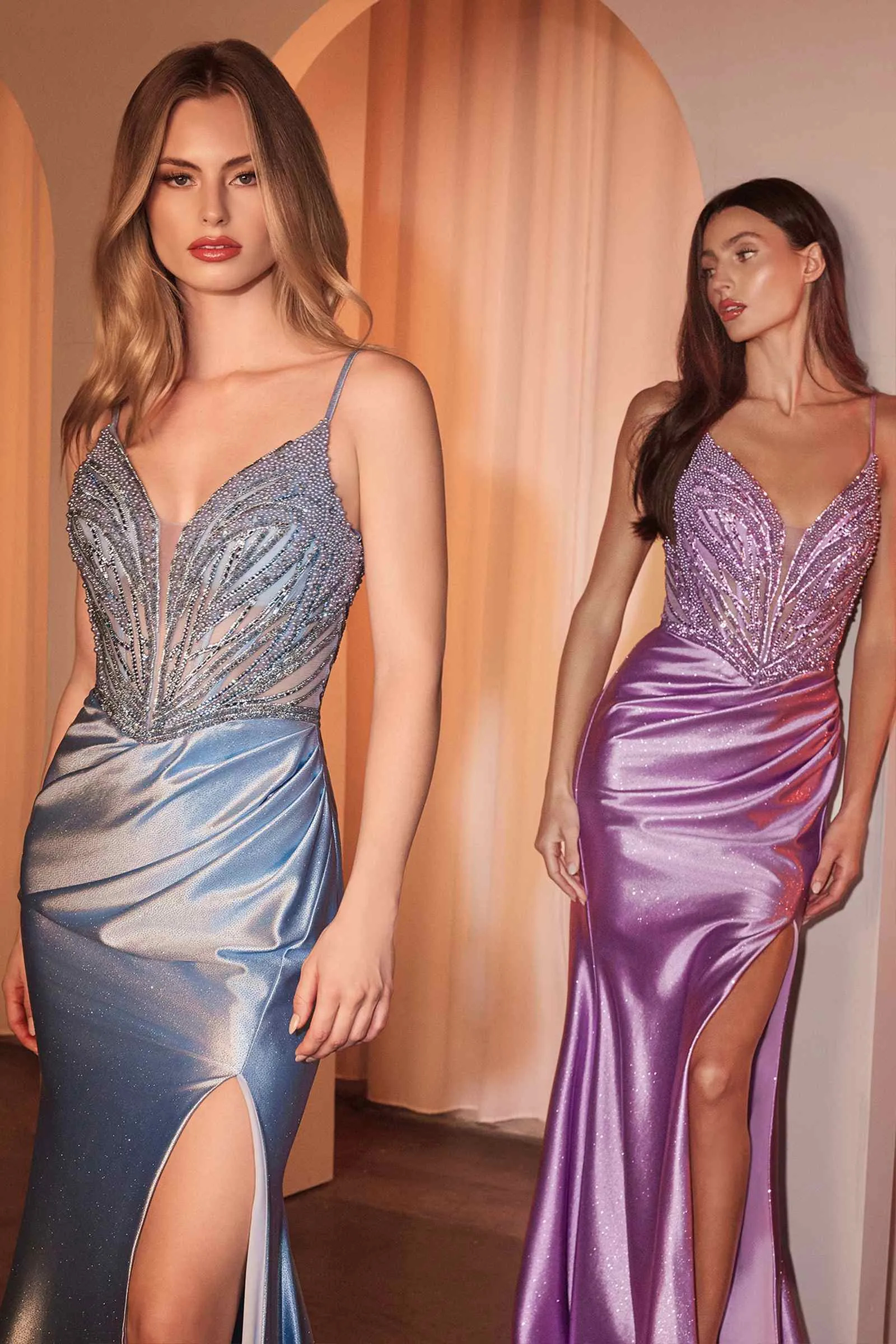 Ladivine CC0238 Dress Pearl Embellished Stretch Satin Glimmering Gown