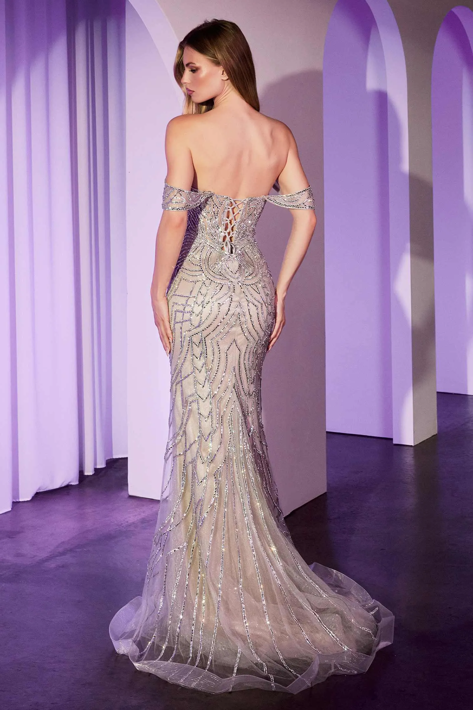 Ladivine CC0689 Dress Off The Shoulder Crystal Embellished Gown