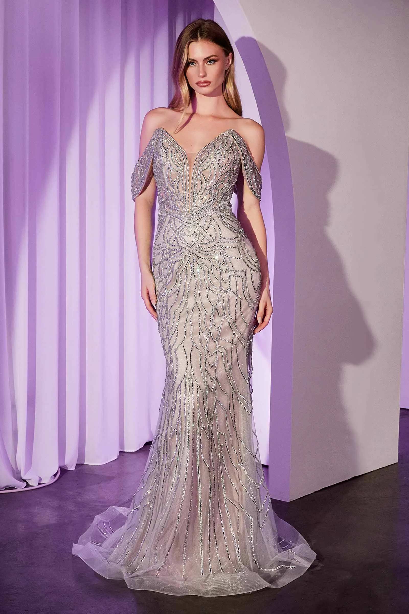 Ladivine CC0689 Dress Off The Shoulder Crystal Embellished Gown