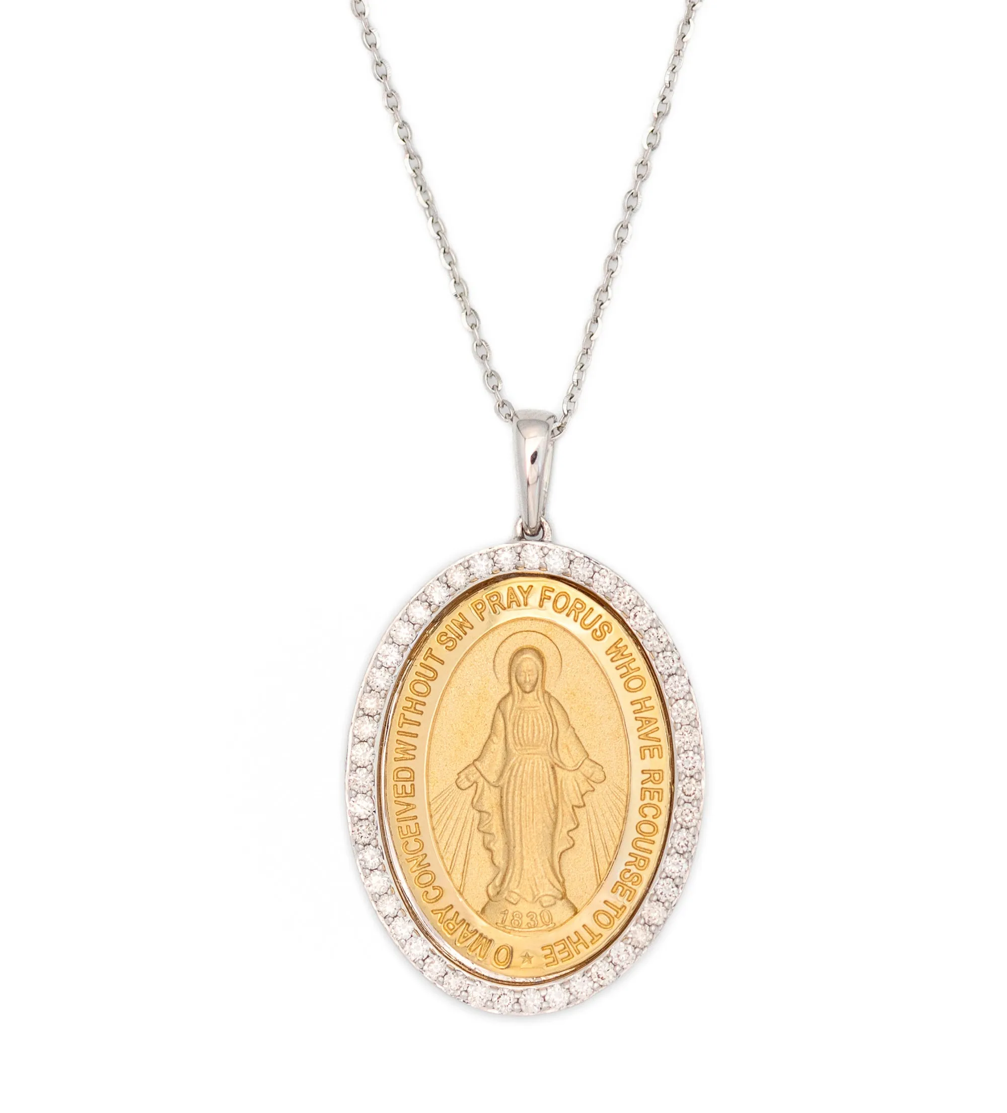 Large Diamond Miraculous Medal Necklace