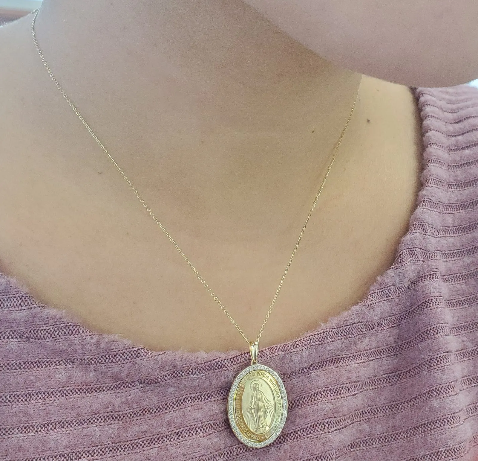 Large Diamond Miraculous Medal Necklace