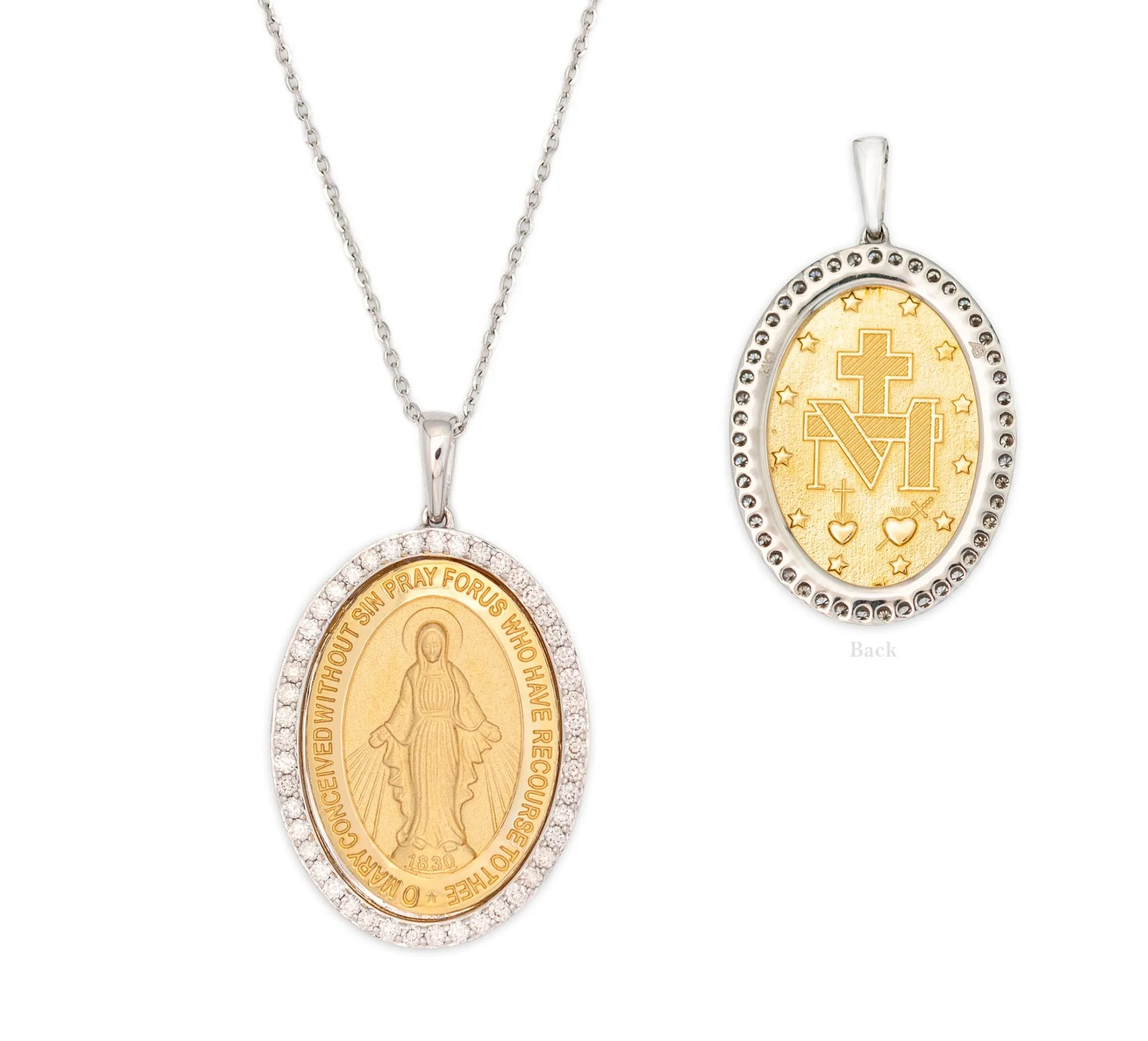 Large Diamond Miraculous Medal Necklace