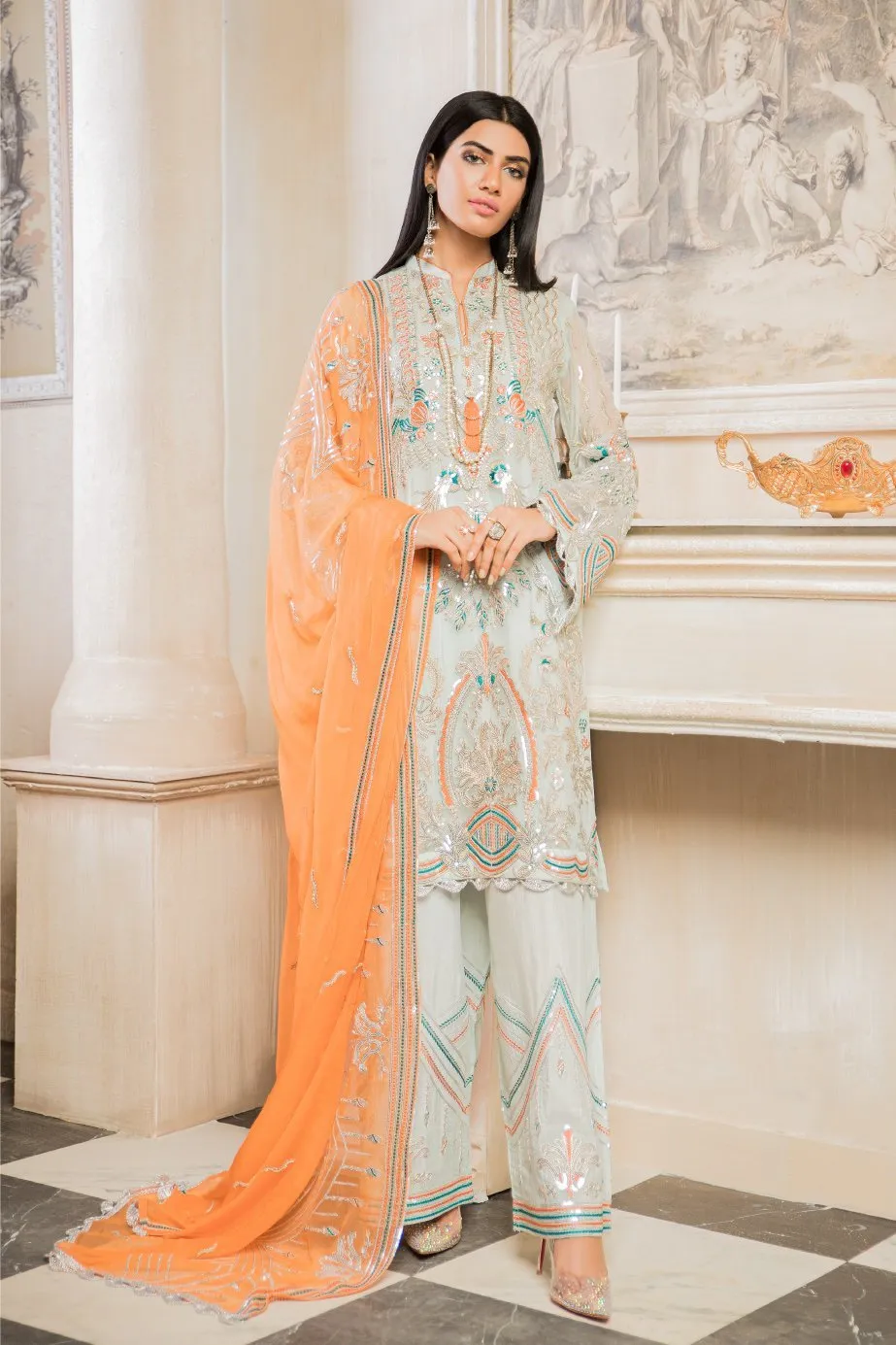 Latest Chiffon Pista Colour Dress Combination 2020 Collection # CA122