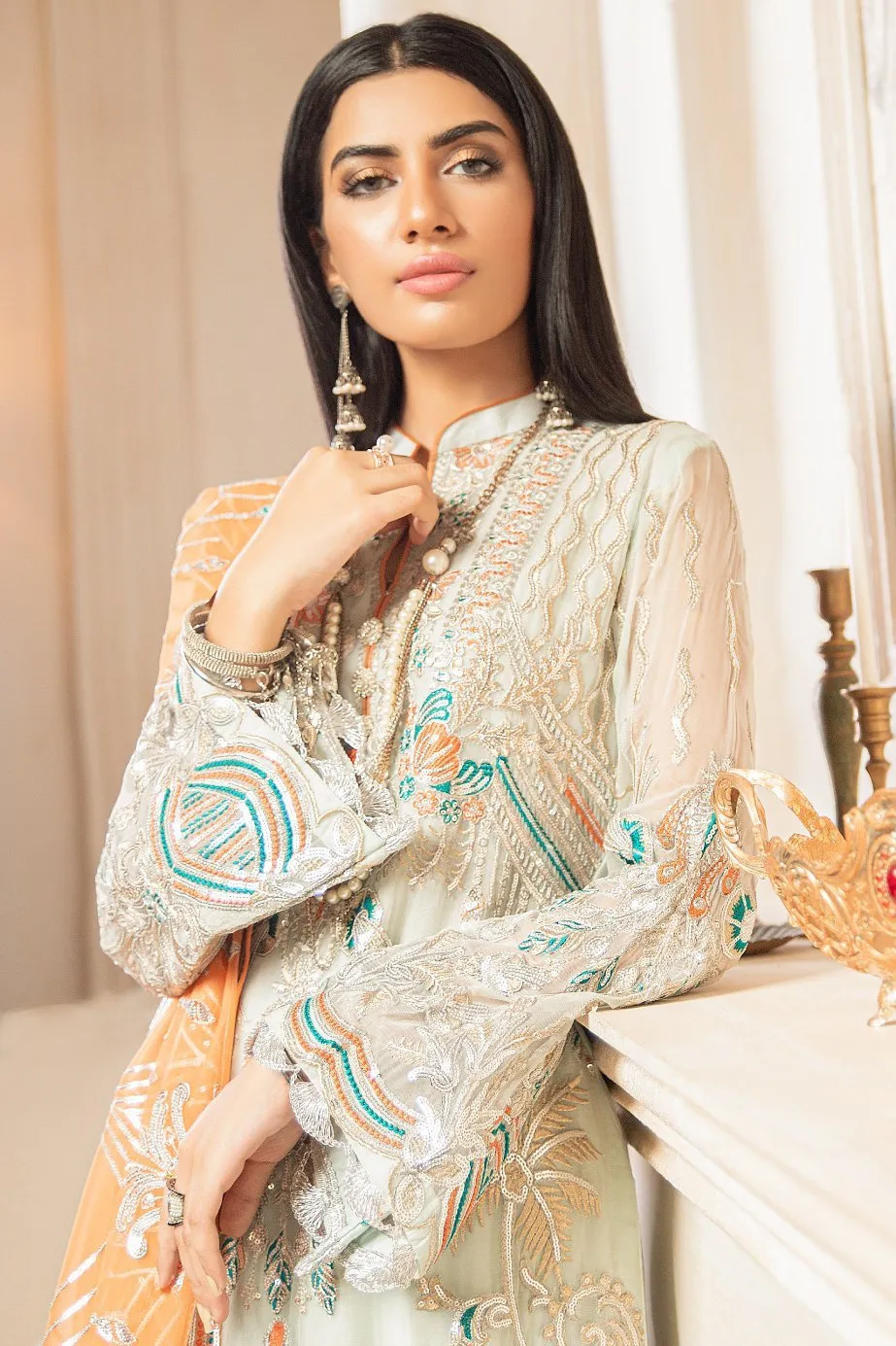 Latest Chiffon Pista Colour Dress Combination 2020 Collection # CA122