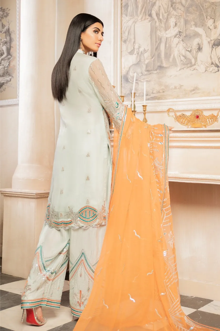 Latest Chiffon Pista Colour Dress Combination 2020 Collection # CA122