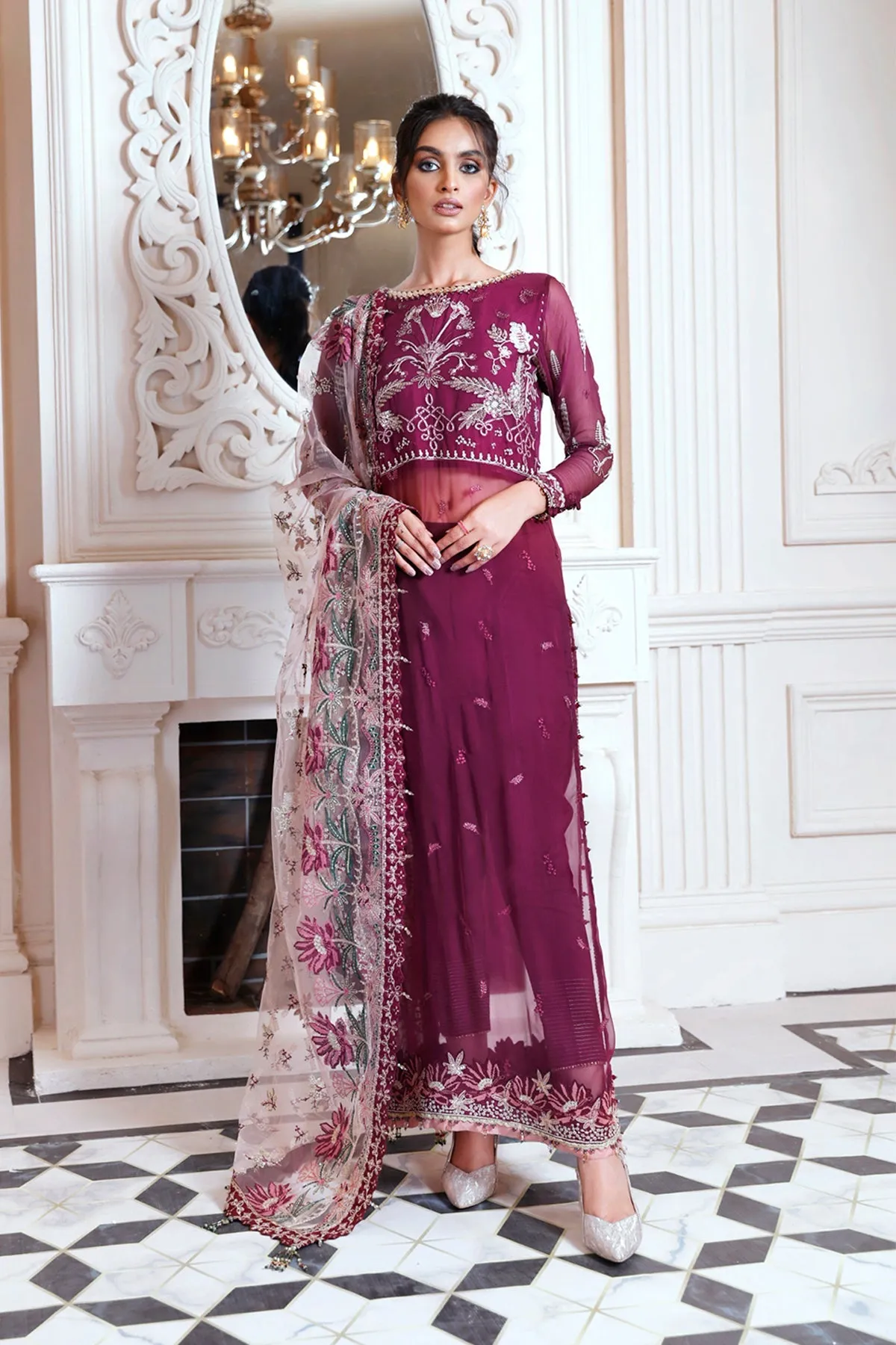 Latest Frock Dress Pakistani in Magenta Shade #PF399
