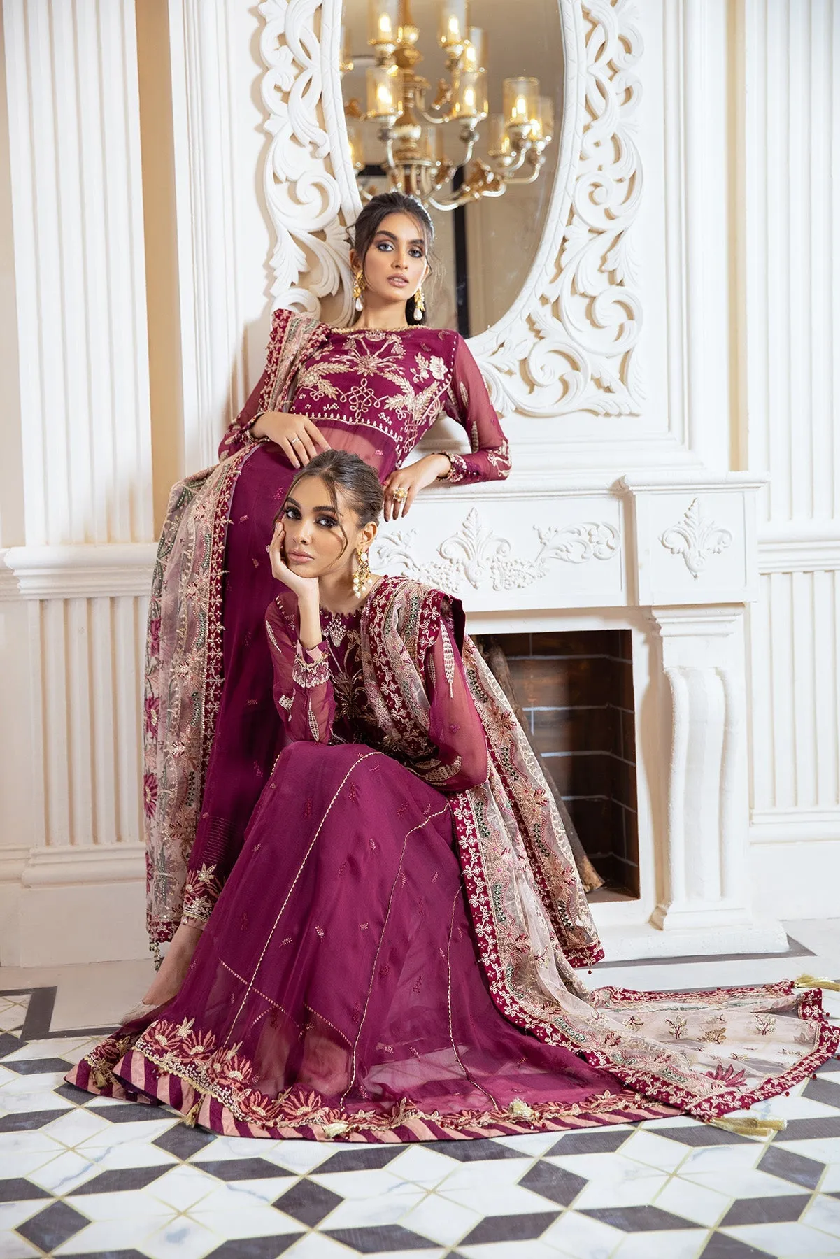 Latest Frock Dress Pakistani in Magenta Shade #PF399