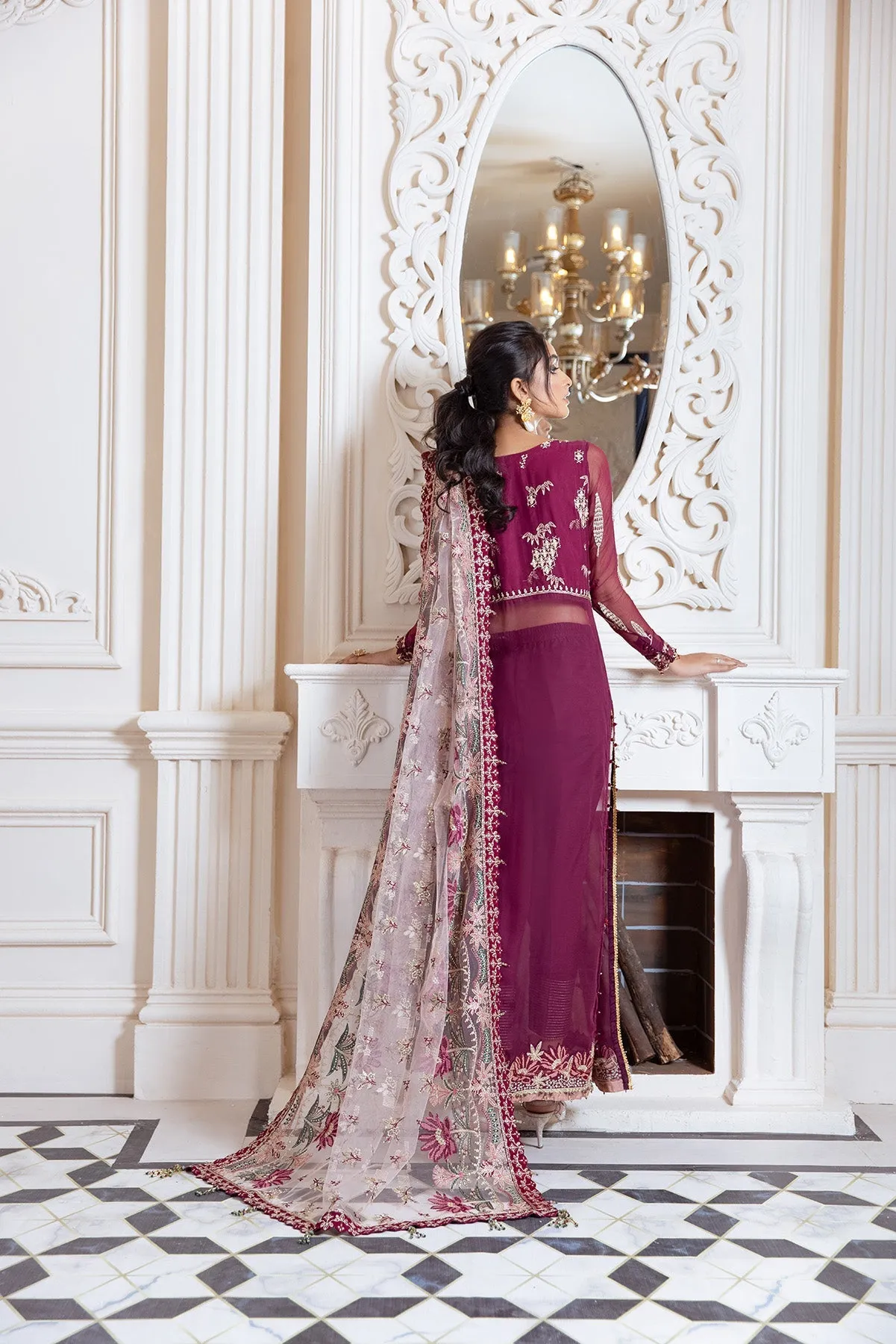 Latest Frock Dress Pakistani in Magenta Shade #PF399