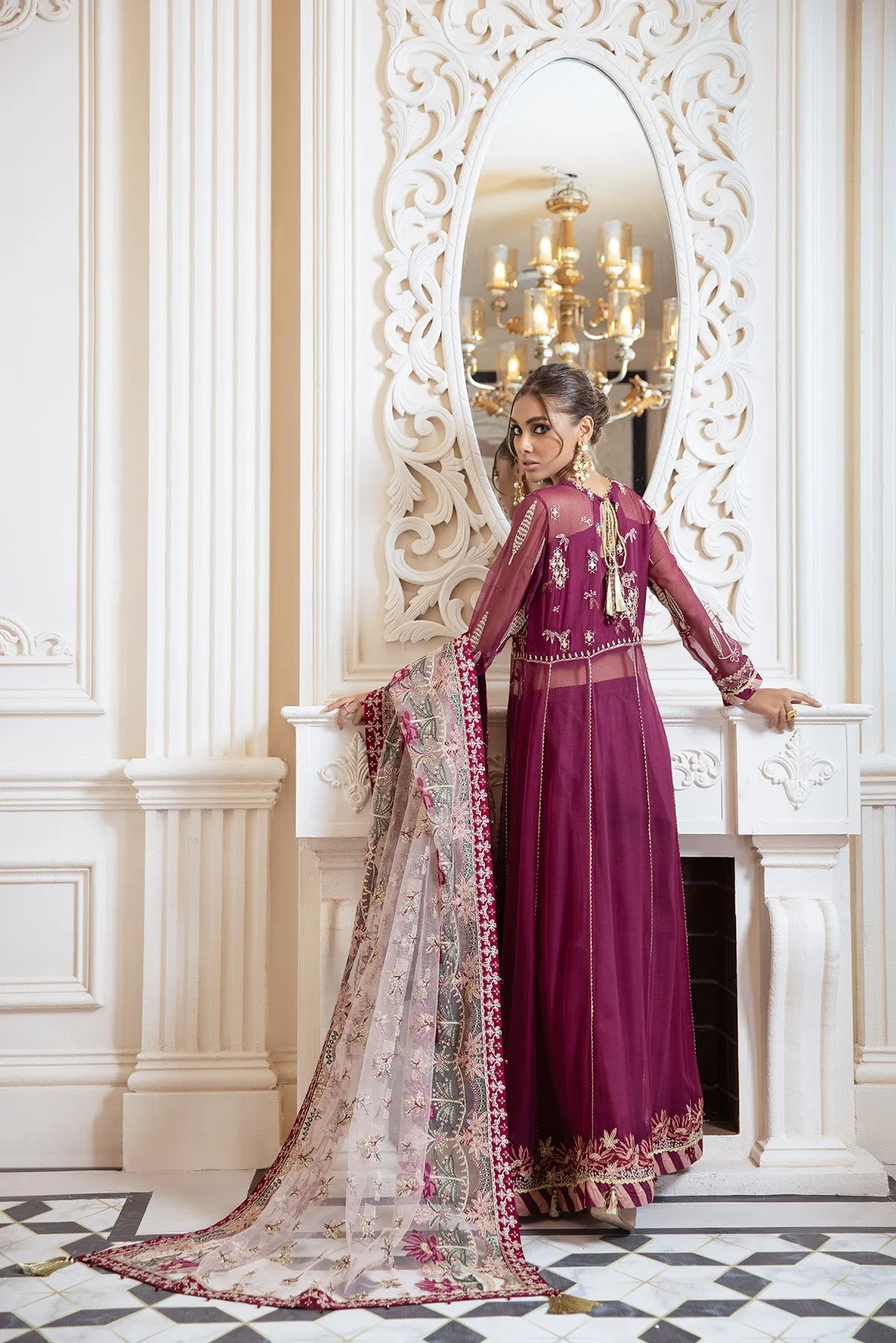 Latest Frock Dress Pakistani in Magenta Shade #PF399
