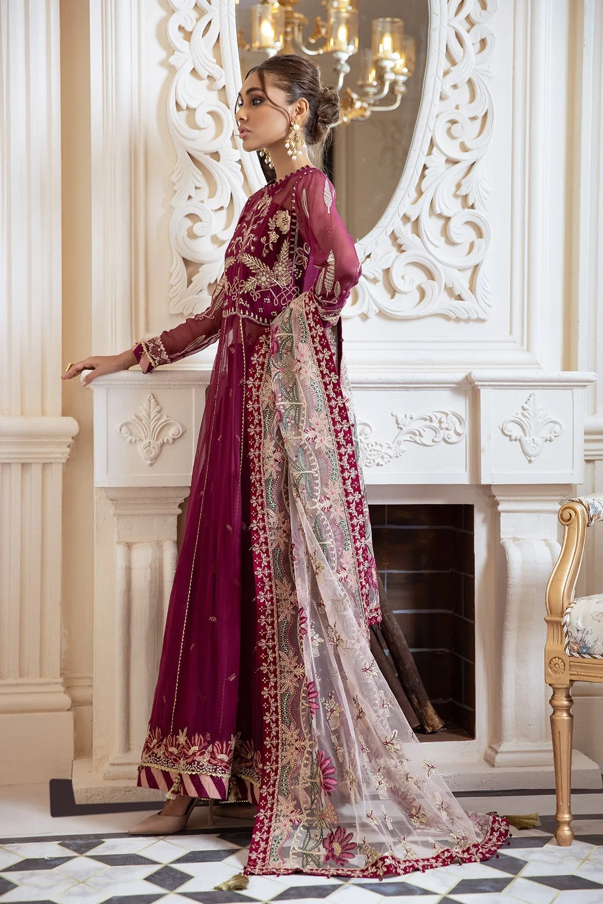 Latest Frock Dress Pakistani in Magenta Shade #PF399