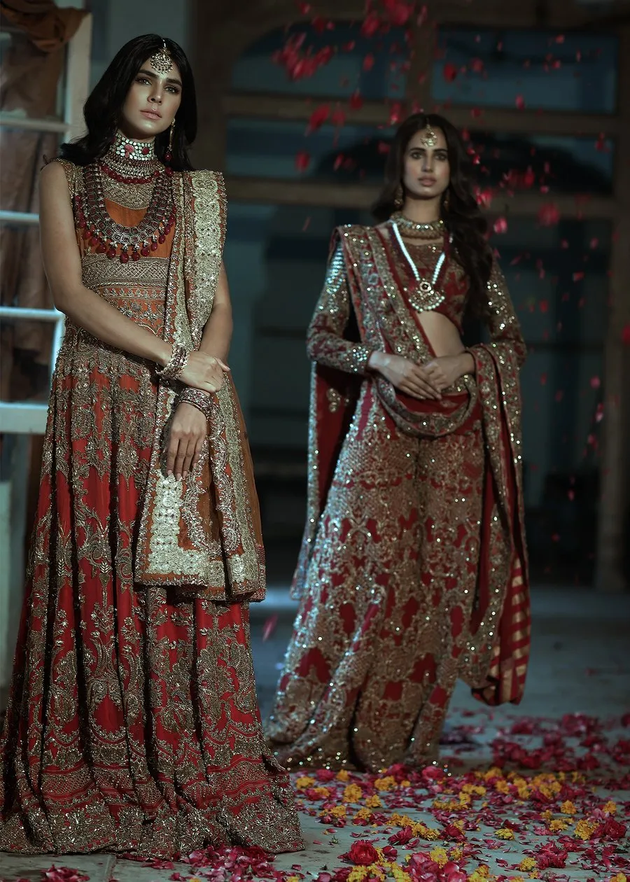 Latest HSY Beautiful Formal Wedding Gown in Rust & Red Color # B3453