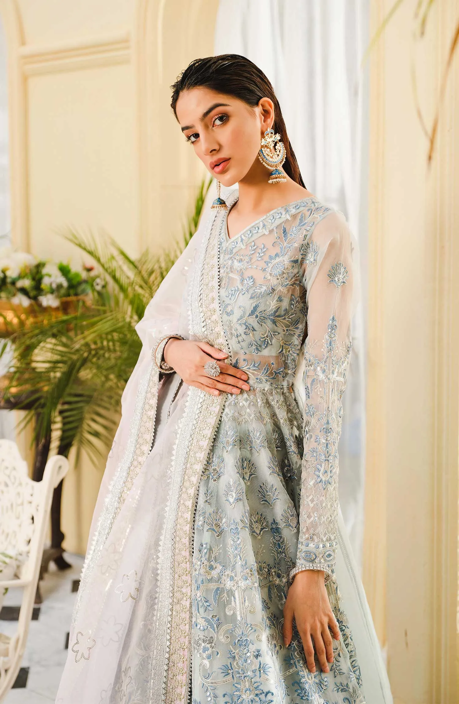 Latest Lehenga Dress for Wedding is Silver Color #PF422