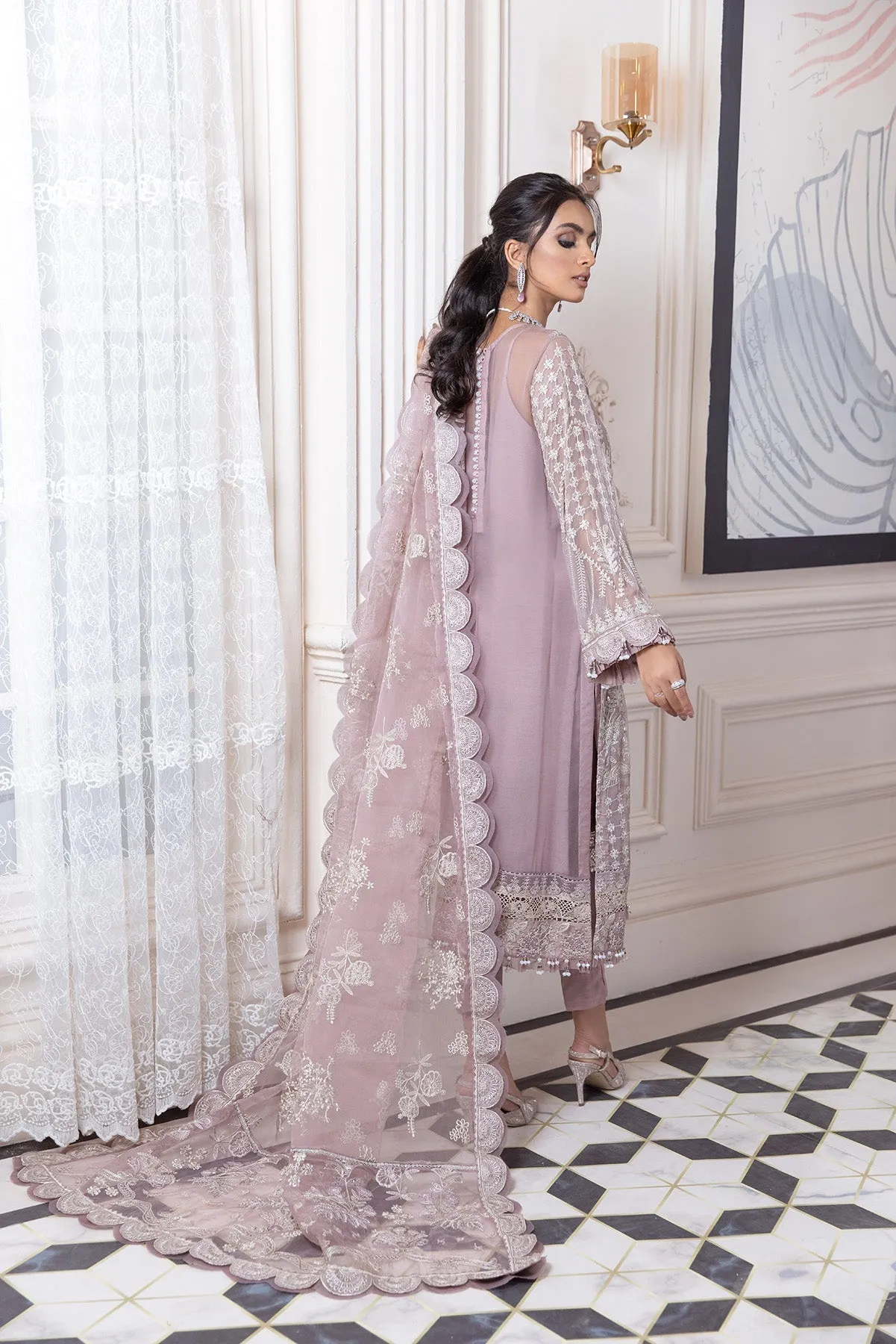 Latest Lilac Pakistani Dress with Silver Details #PF387