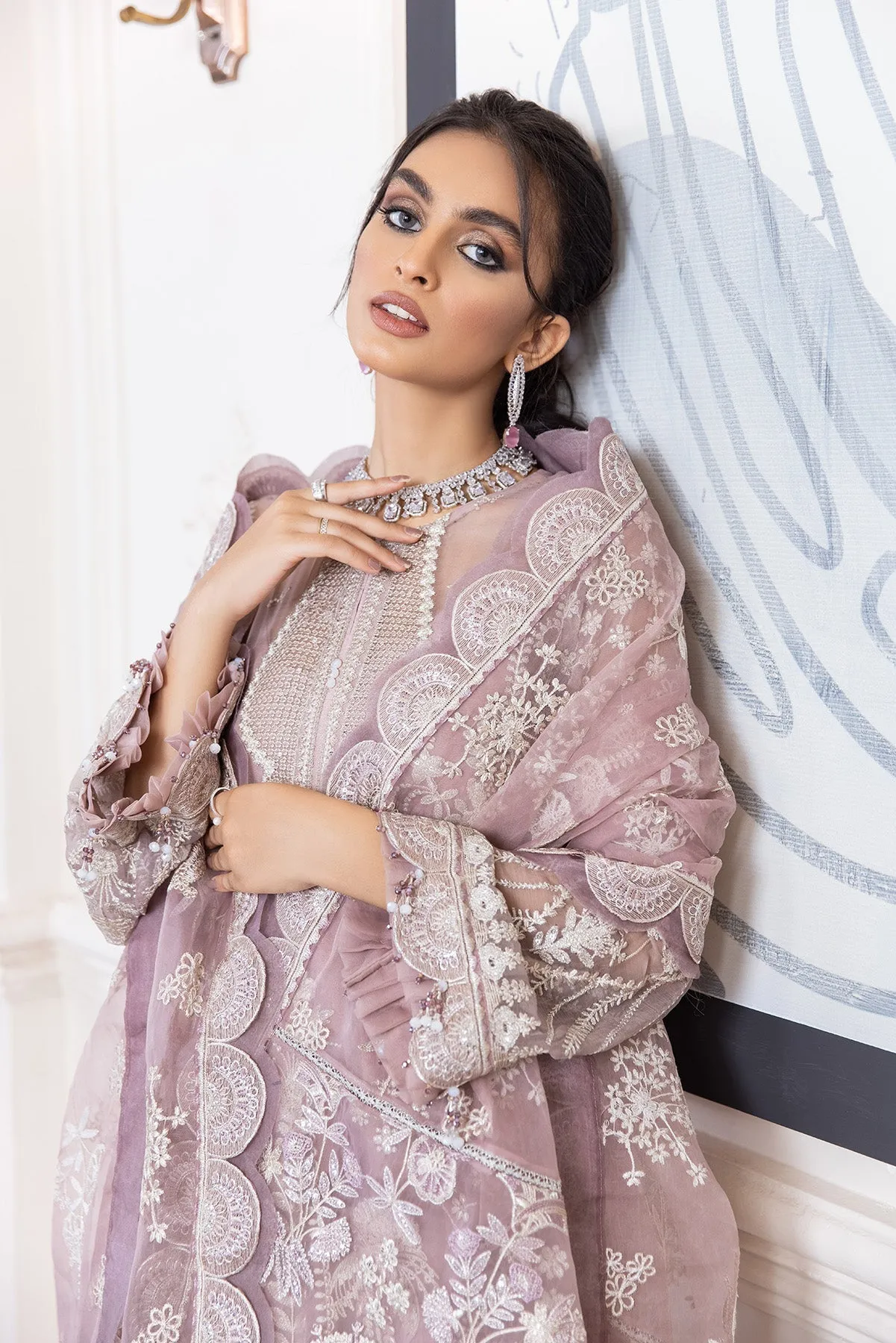 Latest Lilac Pakistani Dress with Silver Details #PF387