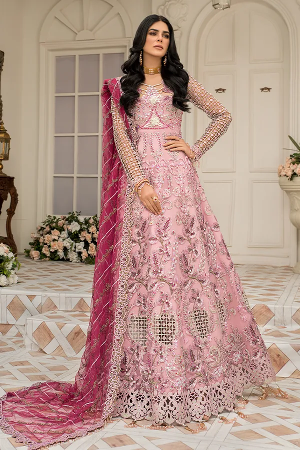 Latest Long Dress Pakistani in Soft Pink Shade #PF402