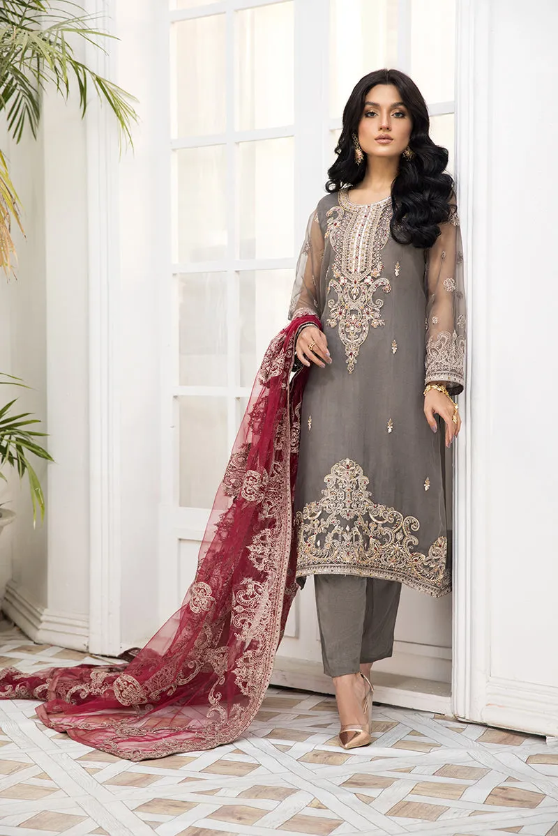 Latest Organza Fancy Salwar Kameez in Grey Shade #PF494