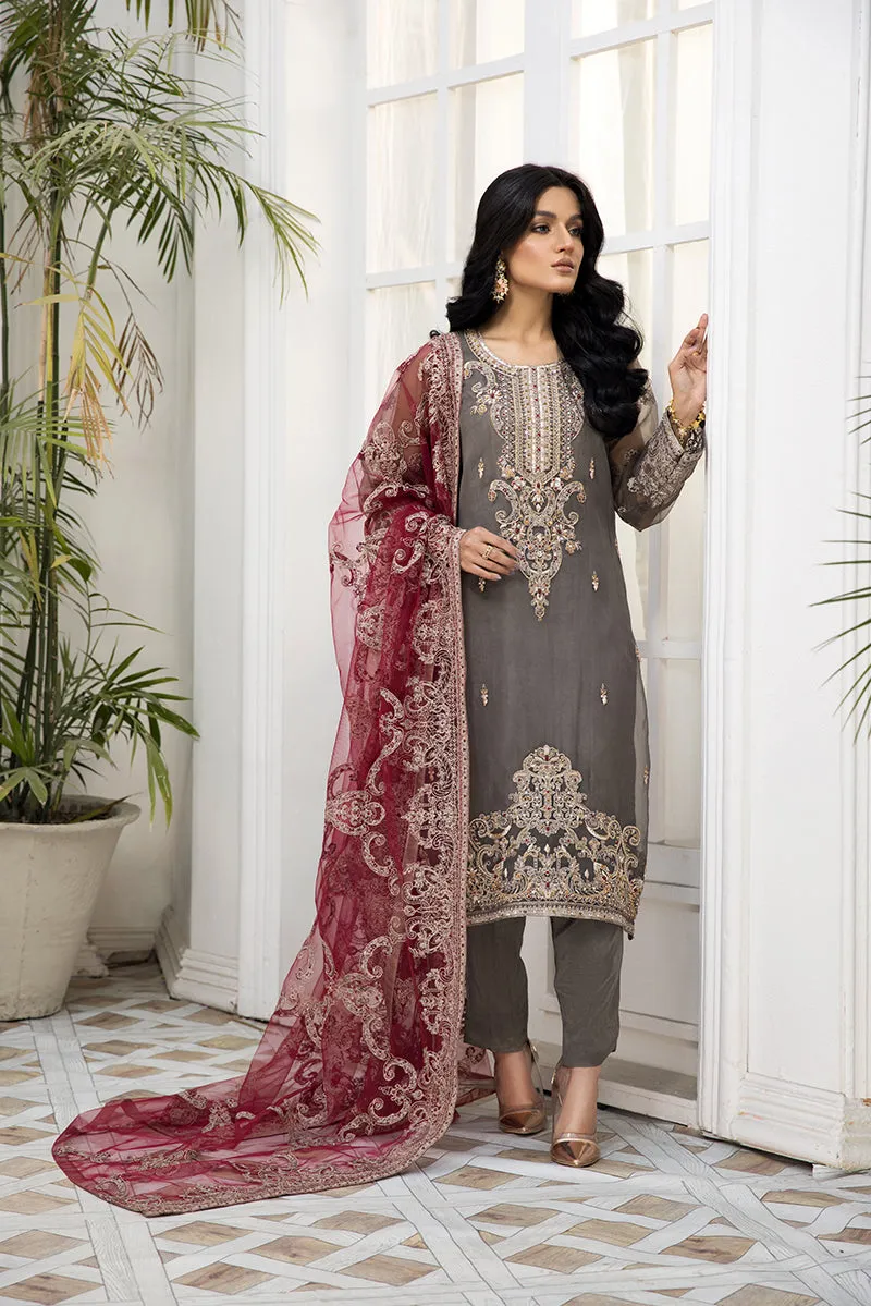 Latest Organza Fancy Salwar Kameez in Grey Shade #PF494