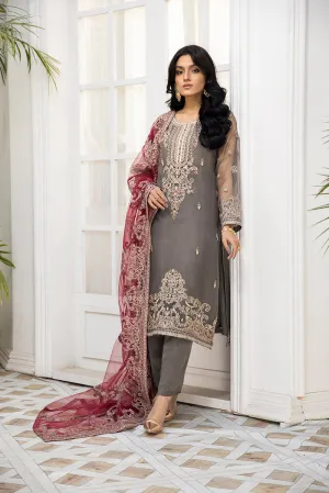 Latest Organza Fancy Salwar Kameez in Grey Shade #PF494