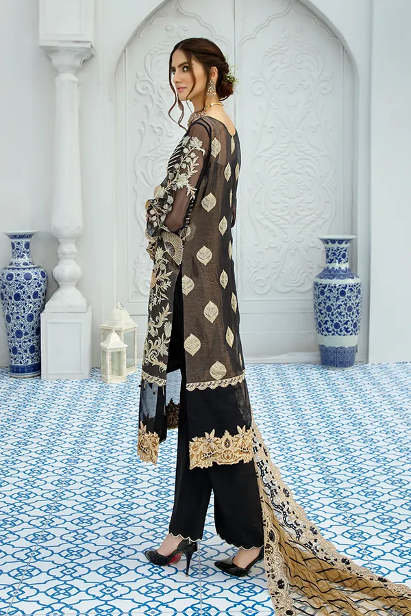 Latest Pakistani Black Long Dress From 2020 Collection # CA109