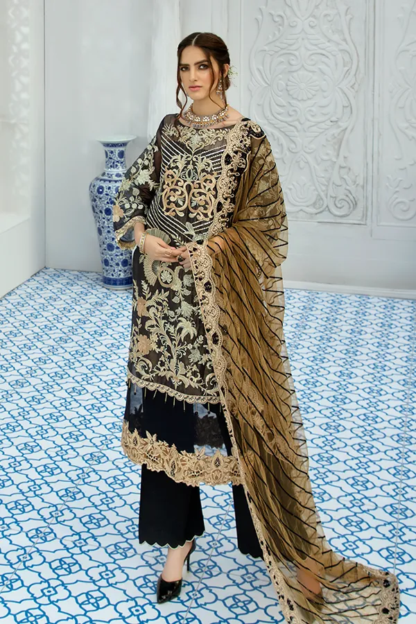 Latest Pakistani Black Long Dress From 2020 Collection # CA109