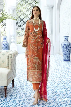 Latest Pakistani Designer Dress In Rust Maroon Combination # CA111