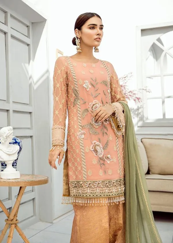 Latest Peach Chiffon Dress From 2020 Latest Collection # CA132