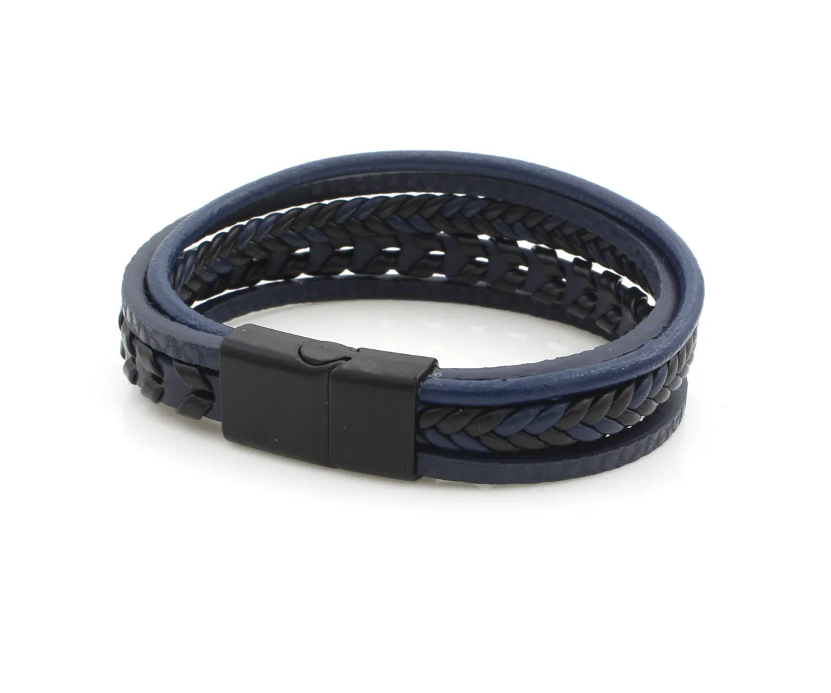 Layered Braided Navy Leather Bracelet