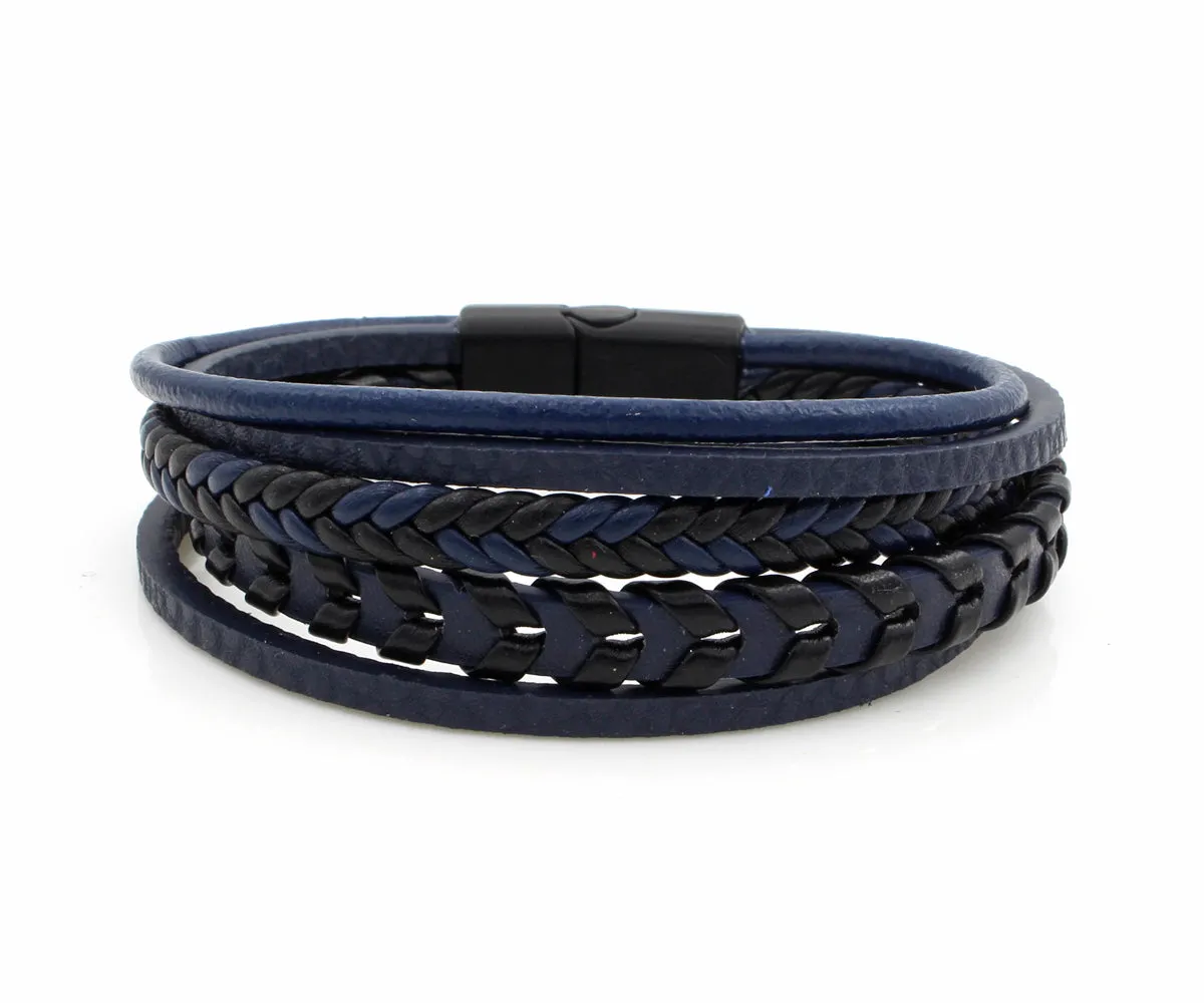 Layered Braided Navy Leather Bracelet