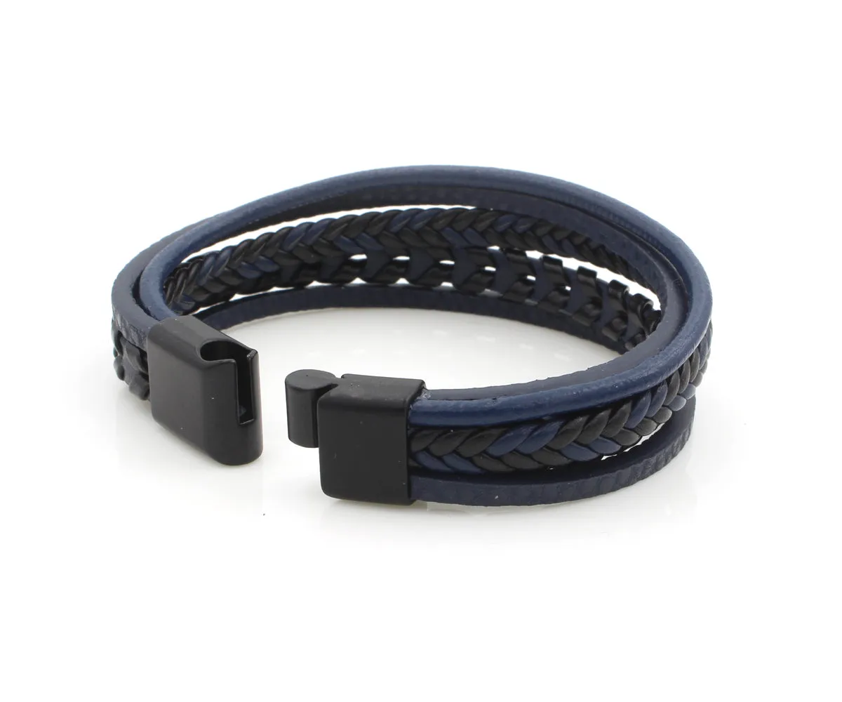 Layered Braided Navy Leather Bracelet