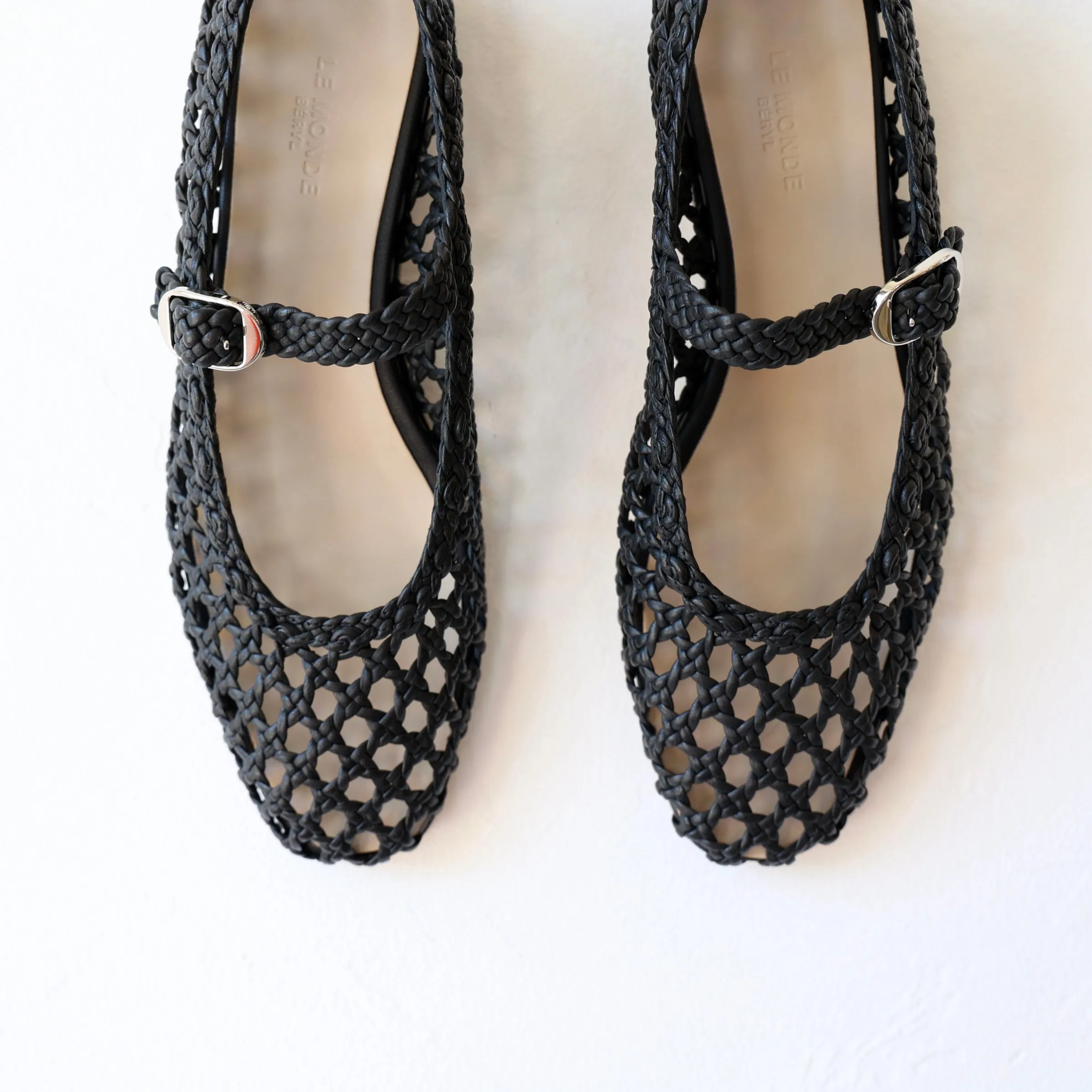 Le Monde Beryl Woven Leather Mary Janes - Black