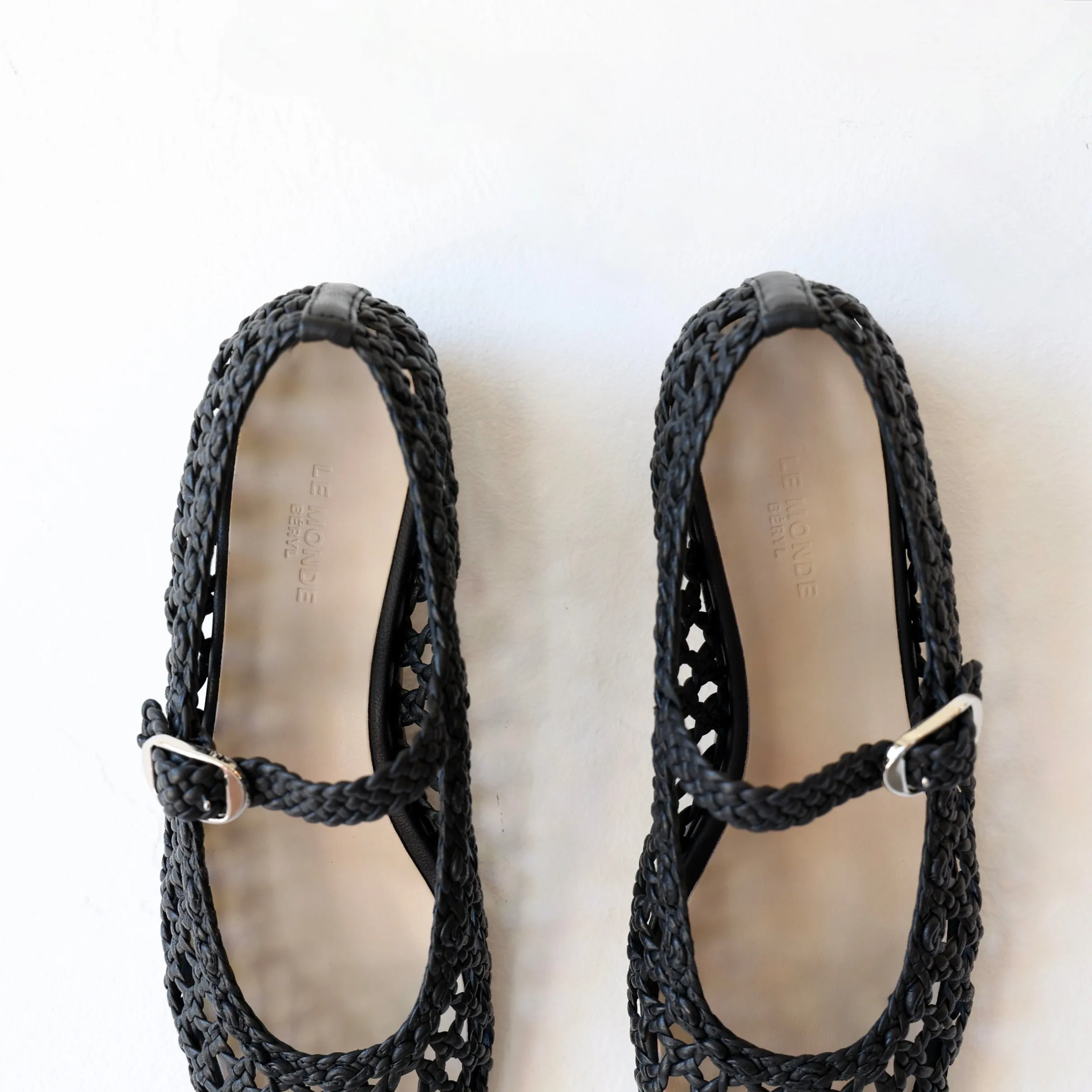 Le Monde Beryl Woven Leather Mary Janes - Black