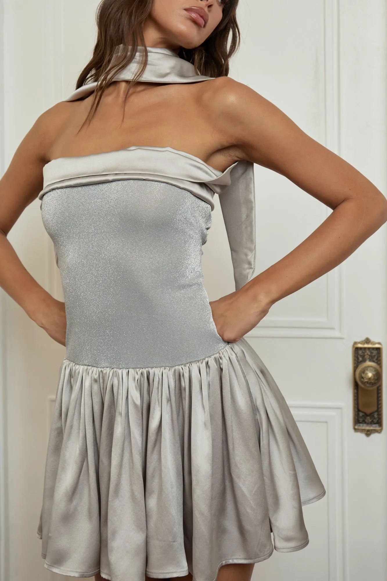 LEA DRESS- SILVER SILK